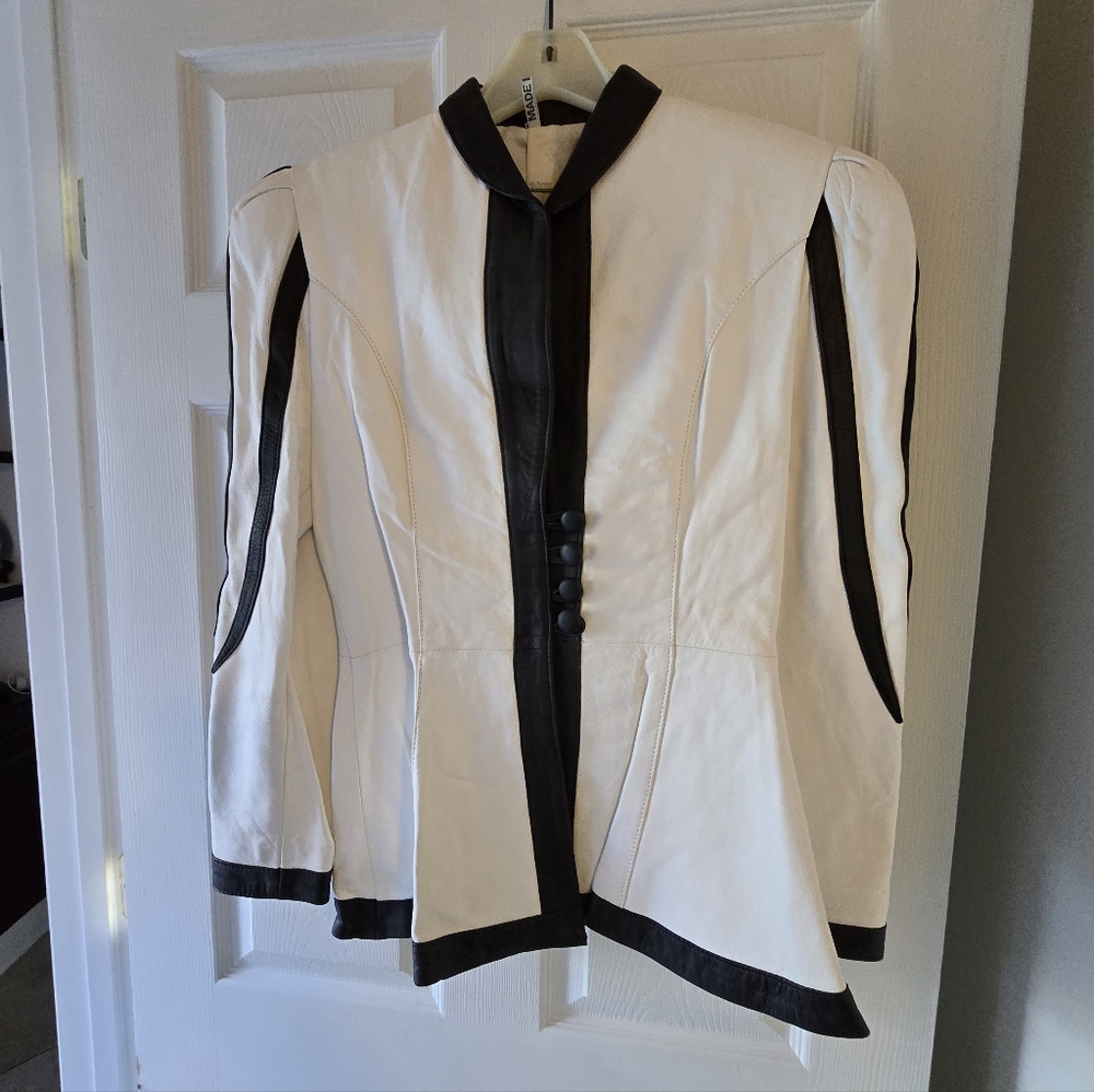 Elegant Black and White Women's Leather Jacket